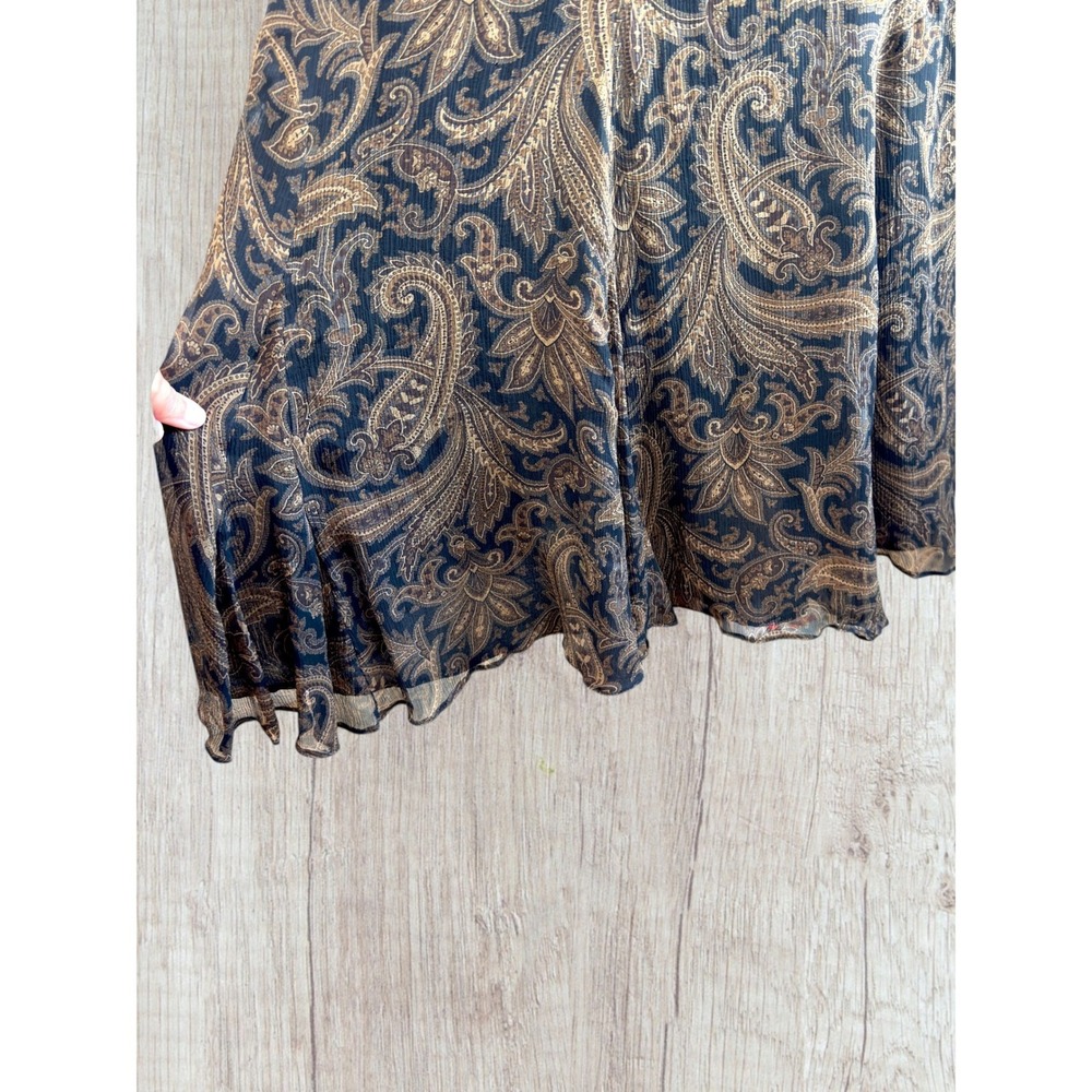 VTG Lauren Ralph Lauren 100% Silk Paisley A‑Line Skirt 14 Black Brown Whimsigoth - Picture 2 of 9